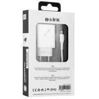 S-link SL-EC50 (SL-EC50L) 5V 2400MA Lightning Kablolu 2 USB Çıkışlı Beyaz Ev Şarj Adaptörü